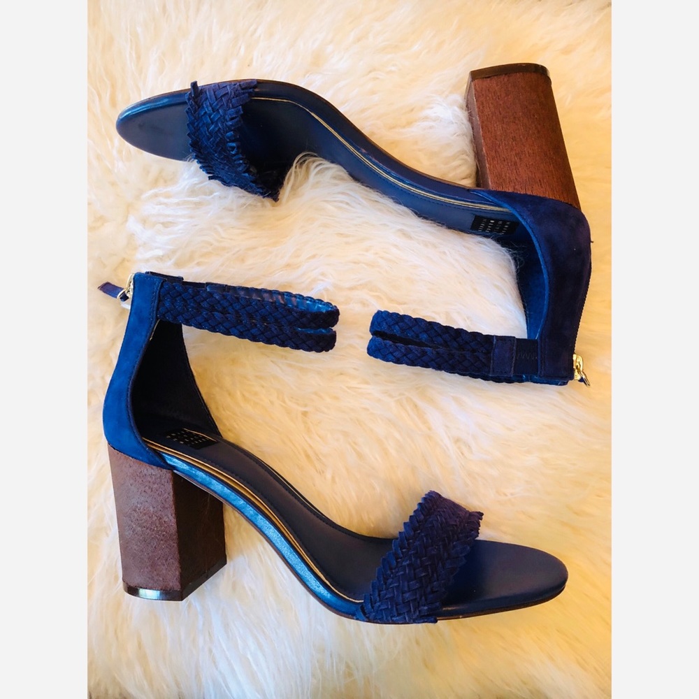 White House Black Market blue suede chunky heels